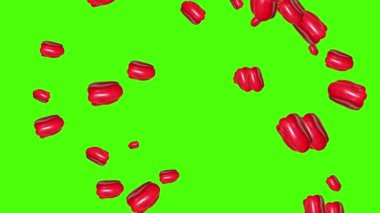 Sebzeler düşüyor animasyon kroma anahtar element döngüsü, kırmızı biber