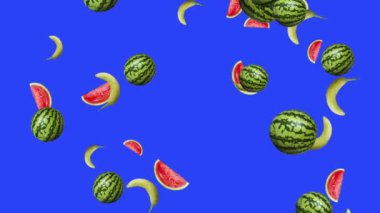 Meyveler düşen animasyon kroma anahtar element döngüsü, kavunlar ve muzlar