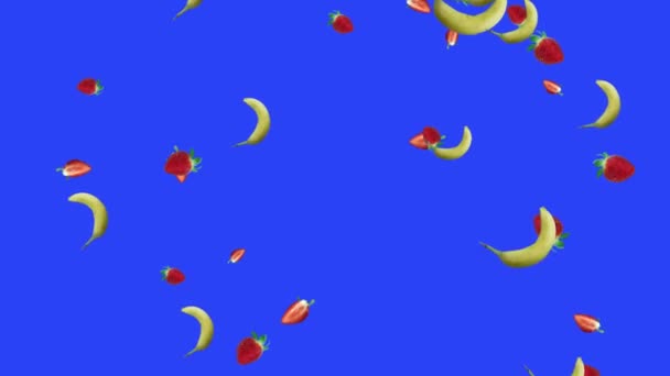 Fruits Falling Animation Chroma Key Element Loop Strawberries Bananas — Stock Video