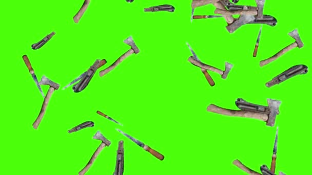 Axe Cutter Knife Tools Falling Animation Loop Green Screen Chroma — Stock Video