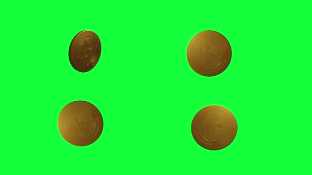 Gold Bitcoin Rotierende Animation Green Screen Chroma Key Nahtlose Schleife — Stockvideo