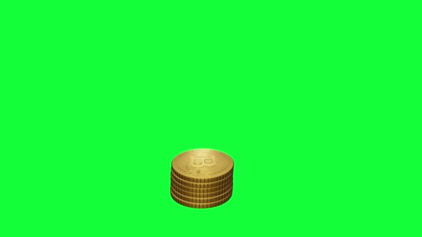Altın Bitcoin Yığını Animasyon Yeşil Ekran Kroma Anahtarı — Stok video