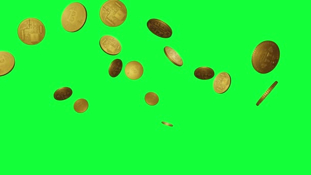 Explosivos Monedas Oro Animación Pantalla Verde Croma Clave — Vídeo de stock