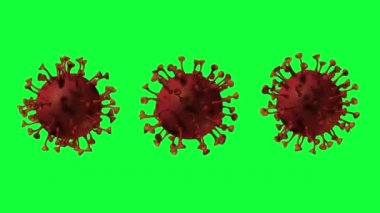 3D covid-19 koronavirüs yeşil ekran kroma tuşunda kusursuz döngü animasyonu döndürüyor