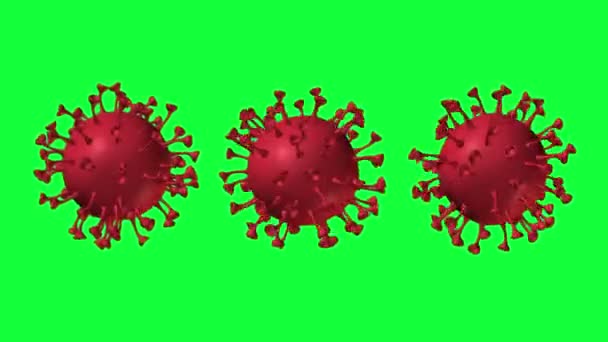 Covid 19コロナウイルスが緑色の画面上でシームレスなループアニメーションを回転クロマキー — ストック動画