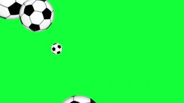 bir grup animasyon futbol topu elementleri yeşil ekran kroma anahtarı üzerinde pürüzsüz döngü