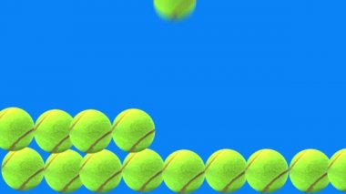mavi ekran krom anahtarında canlandırılmış tenis topu elementleri grubu