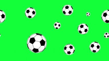 bir grup animasyon futbol topu elementleri yeşil ekran kroma anahtarı üzerinde pürüzsüz döngü