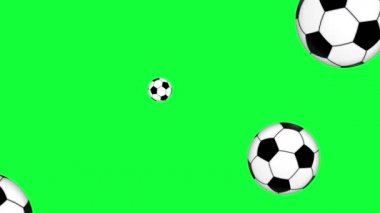 bir grup animasyon futbol topu elementleri yeşil ekran kroma anahtarı üzerinde pürüzsüz döngü