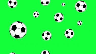 bir grup animasyon futbol topu elementleri yeşil ekran kroma anahtarı üzerinde pürüzsüz döngü
