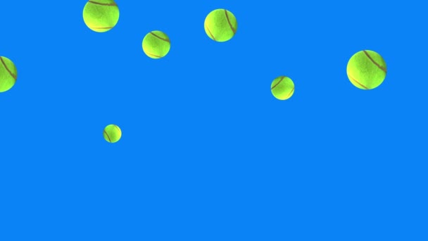 Groep Van Geanimeerde Tennisballen Elementen Blauw Scherm Chroma Sleutel — Stockvideo