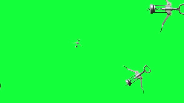 Group Animated Corkscrews Elements Seamless Loop Green Screen Chroma Key — Stock Video