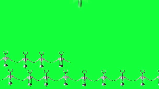 緑色の画面にアニメーションのコルクねじの要素のグループクロマキー — ストック動画