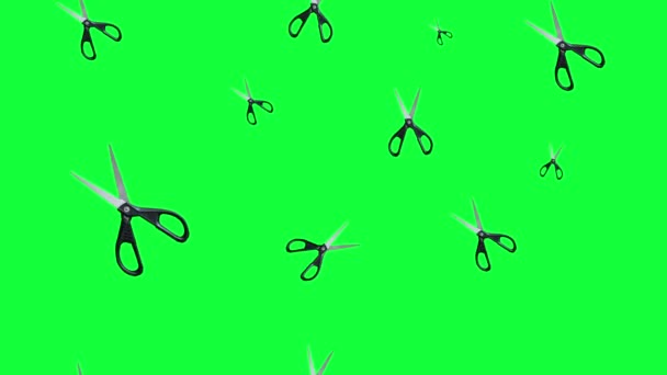 Group Animated Scissors Elements Seamess Loop Green Screen Chroma Key — Stock Video