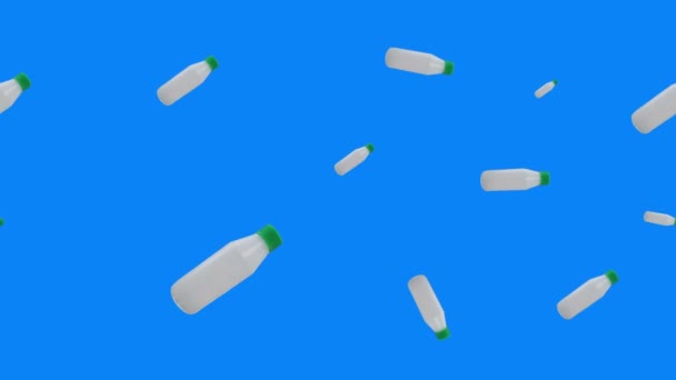 Gruppo Bottiglie Plastica Animazione Schermo Blu Modificabile Loop Senza Soluzione — Video Stock