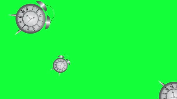 一组动画片老式老式时钟 绿色屏幕彩色键背景 无缝循环 — 图库视频影像