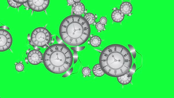 Grupo Desenhos Animados Vintage Relógios Estilo Antigo Tela Verde Croma — Vídeo de Stock