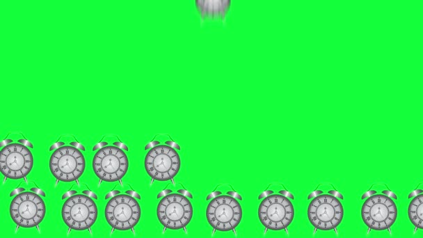 アニメーション漫画ヴィンテージ古いスタイルの時計のグループ 緑の画面クロマキーの背景 — ストック動画