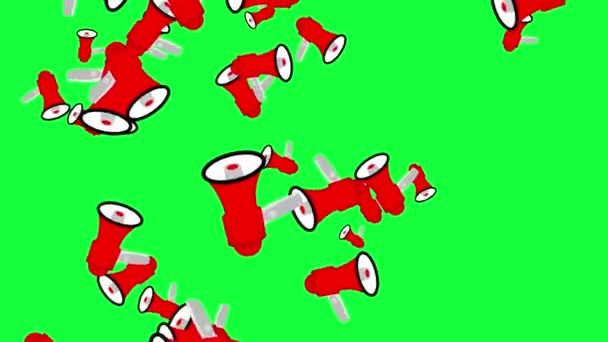 Falling Red Bullhorns Animated Green Screen Looping Business Elements — Stock Video