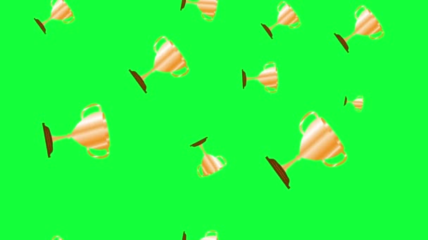 Золотые Кубки Награду Петля Анимированные Графические Элементы Зеленый Экран Хрома — стоковое видео