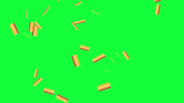 Падающая Золотая Конфетти Анимация Заглушки Зеленого Цветного Экрана — стоковое видео