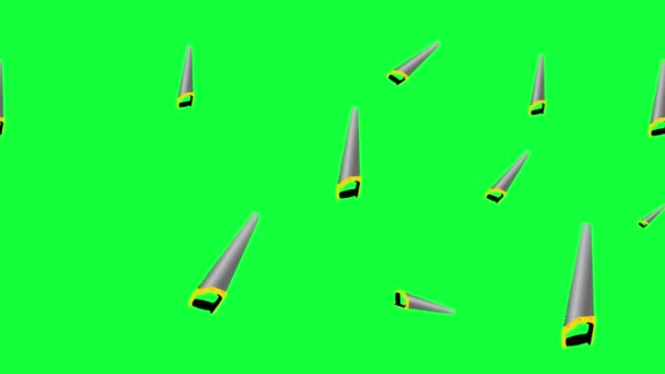 Handsaw Tools Falling Animation Green Screen Chroma Key Graphic Elements — Stock Video
