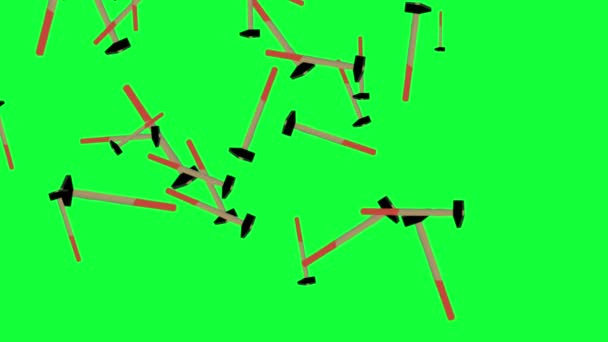 Hummer Werkzeuge Fallen Animation Auf Grünem Bildschirm Chroma Taste Grafische — Stockvideo