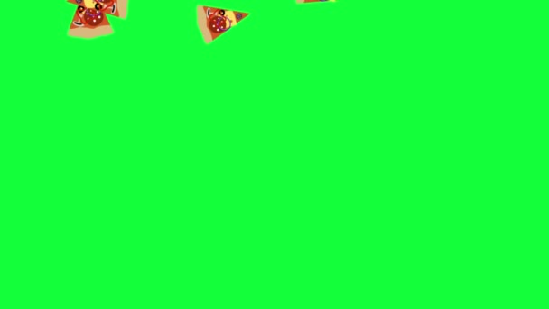 Slices Pizza Falling Animation Elements Green Screen Chroma Key — Stock Video