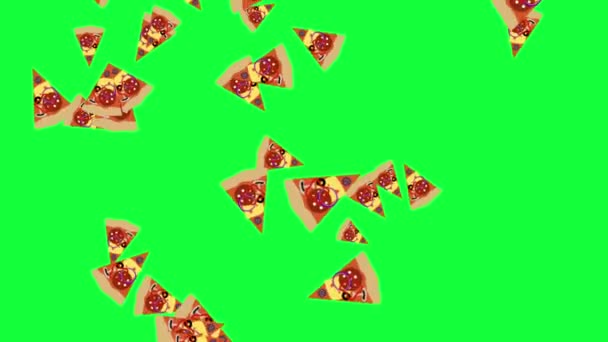 Rodajas Pizza Caída Bucle Elementos Animación Pantalla Verde Croma Key — Vídeo de stock