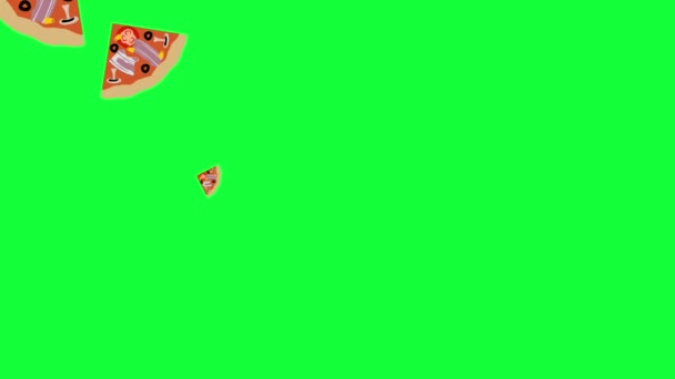 Ломтики Анимационных Элементов Петли Пиццы Зеленом Экране Хрома Ключа — стоковое видео