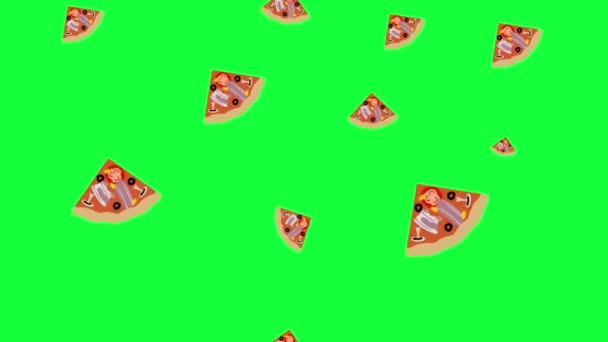Rebanadas Elementos Animación Bucle Pizza Tecla Croma Pantalla Verde — Vídeo de stock