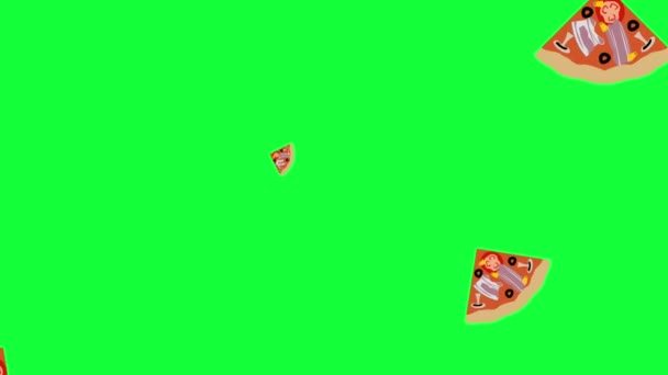 Fatias Elementos Animação Looping Pizza Chave Croma Tela Verde — Vídeo de Stock