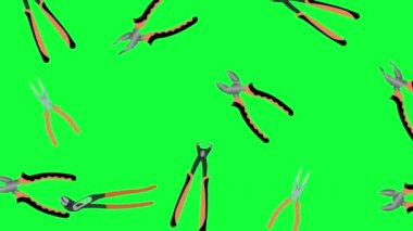 Çalışan pense araçları elementler grafik canlandırma, yeşil ekran krom anahtarı üzerinde, pürüzsüz döngü