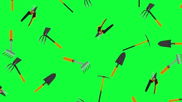 Working Gardening Tools Elements Animation Seamless Loop Green Screen Chroma — Stock Video