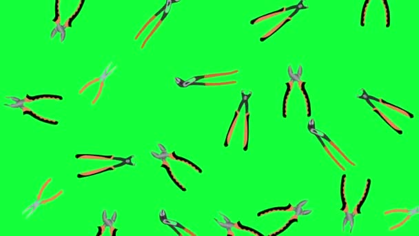 Working Pliers Tools Elements Falling Animation Green Screen Chroma Key — Stock Video