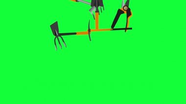 Çalışan bahçe araçları elementler yeşil ekran kroma anahtarı üzerinde animasyon düşüyor