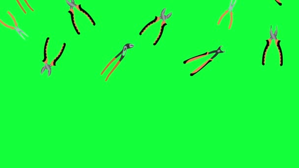 Working Pliers Tools Elements Falling Animation Green Screen Chroma Key — Stock Video