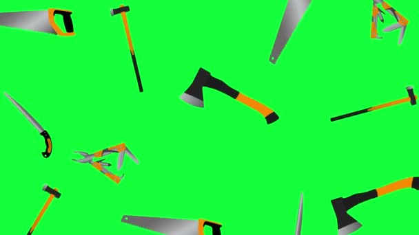 作業園芸ツール要素アニメーション 緑の画面上のシームレスなループクロマキー — ストック動画