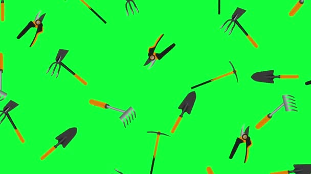 Working Gardening Tools Elements Animation Seamless Loop Green Screen Chroma — Stock Video