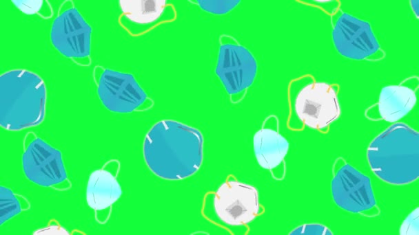 animation de masque facial antivurs protection écran vert chroma clé design plat, boucle transparente 