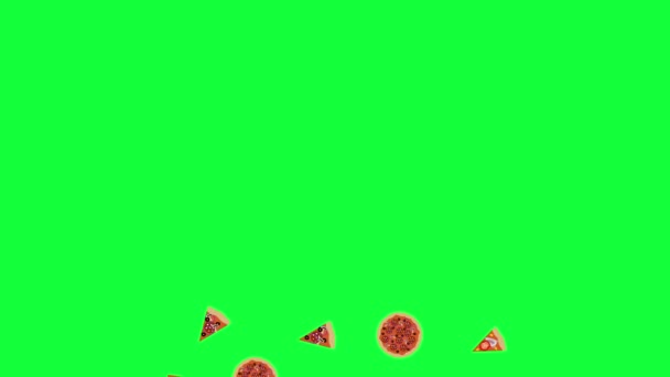 Animationselemente Für Pizza Und Scheiben Auf Grünem Bildschirm Chroma Taste — Stockvideo