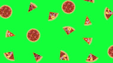 Pizzanın kusursuz döngüsü ve yeşil ekran kroma tuşunda animasyon elementlerini dilimler