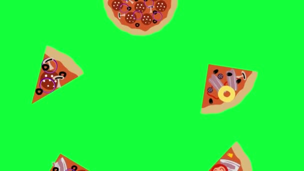 Lazo Sin Fisuras Elementos Animación Pizza Rebanadas Tecla Croma Pantalla — Vídeos de Stock