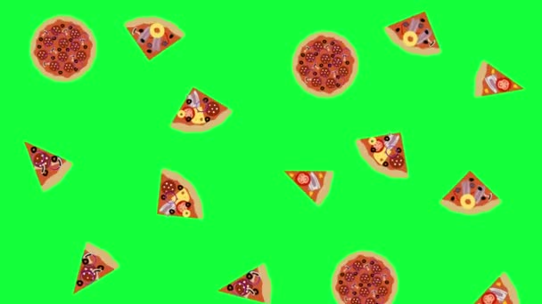 Pizzanın Kusursuz Döngüsü Yeşil Ekran Kroma Tuşunda Animasyon Elementlerini Dilimler — Stok video