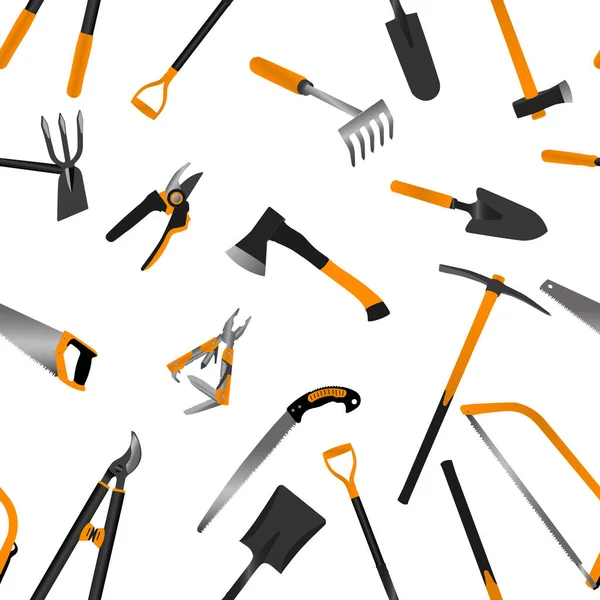 Gardening Tools Objects Seamless Pattern Illustration Flat Design — Stock Vector