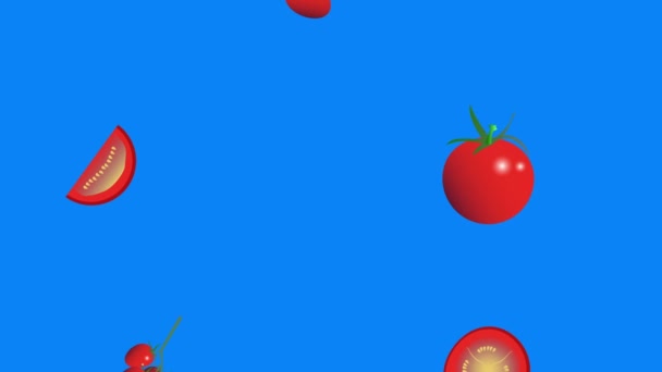 Tomaten Groep Grafische Elementen Animatie Naadloze Lus Blauw Scherm Chroma — Stockvideo