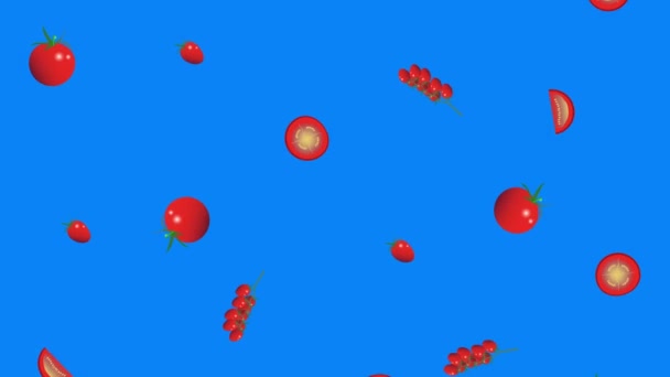 Falling Tomatoes Group Graphic Elements Animation Seamless Loop Blue Screen — Stockvideo