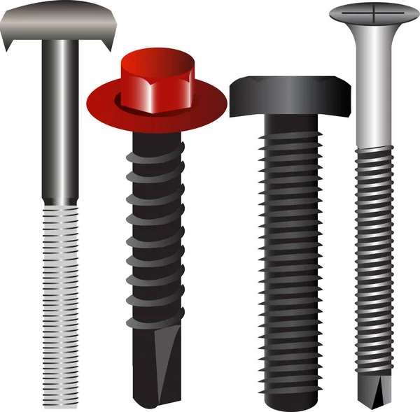 Gerçekçi civatalar, çiviler, demir vidalar koleksiyonu.