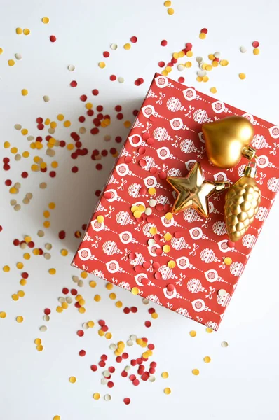 Beautiful Red Box New Year Christmas Gift Gift Red Box — ストック写真