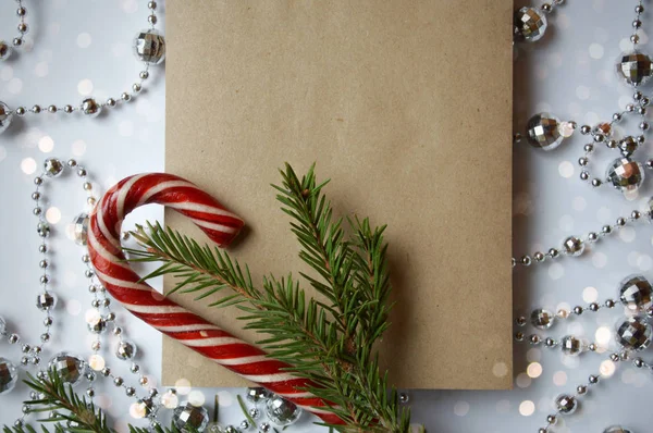 Χριστούγεννα Και Πρωτοχρονιά Ευχετήρια Κάρτα Σημειωματάριο Για Γράψετε Ευχές Και — Φωτογραφία Αρχείου